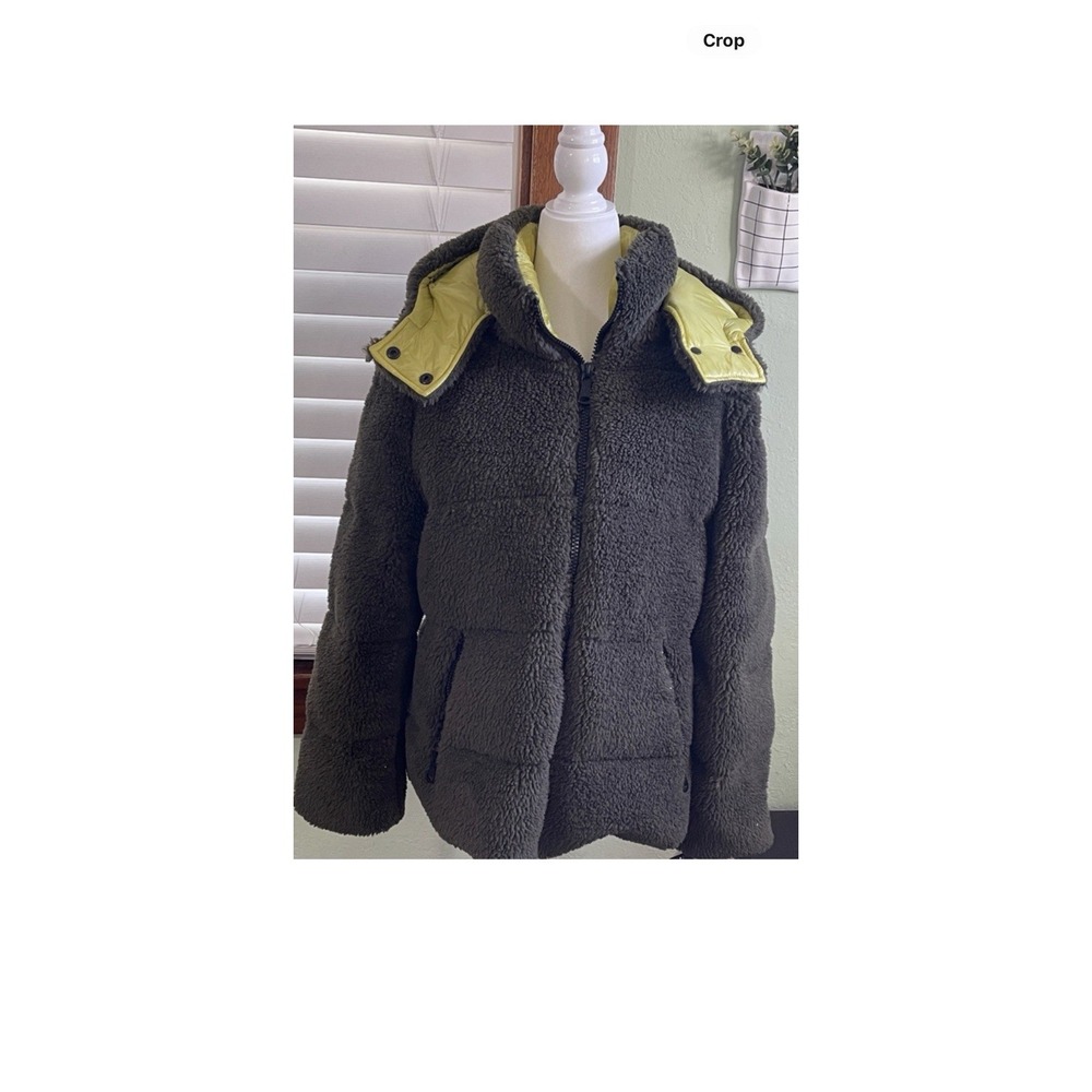 Vince Camuto Women's Olive Hooded Full Zip Insulated Puffer Jacket Mid-Length L